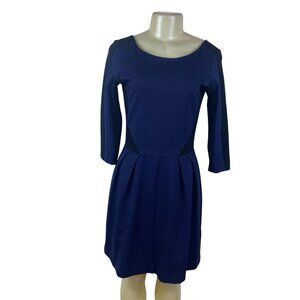 Amanda Uprichard Womens Navy  Pleated Dress  3/4 Sleeves Zip Back Size M